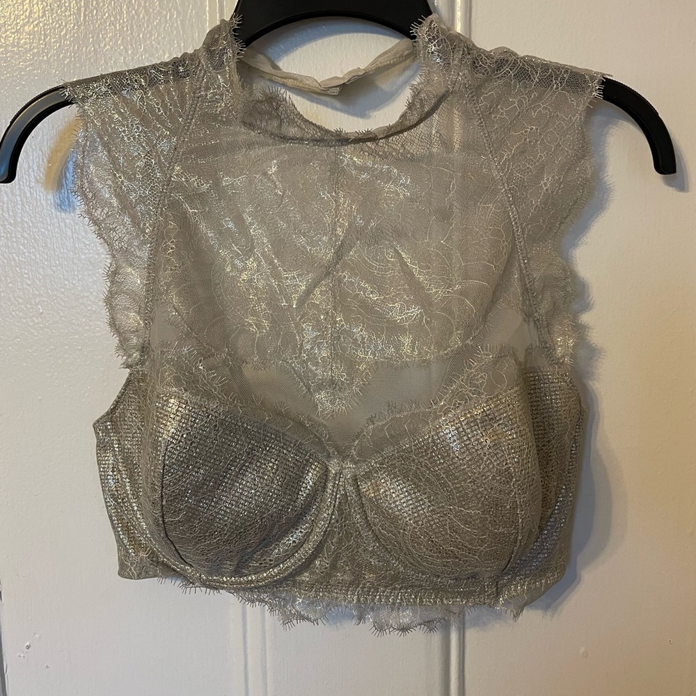 Dream Angels High Neck Lace Bra in Silver